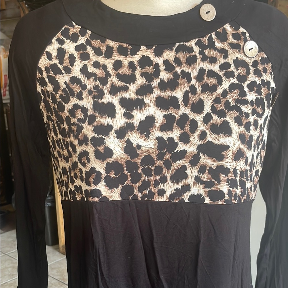 Leopard Print and Black Long Sleeve Top size m with tags